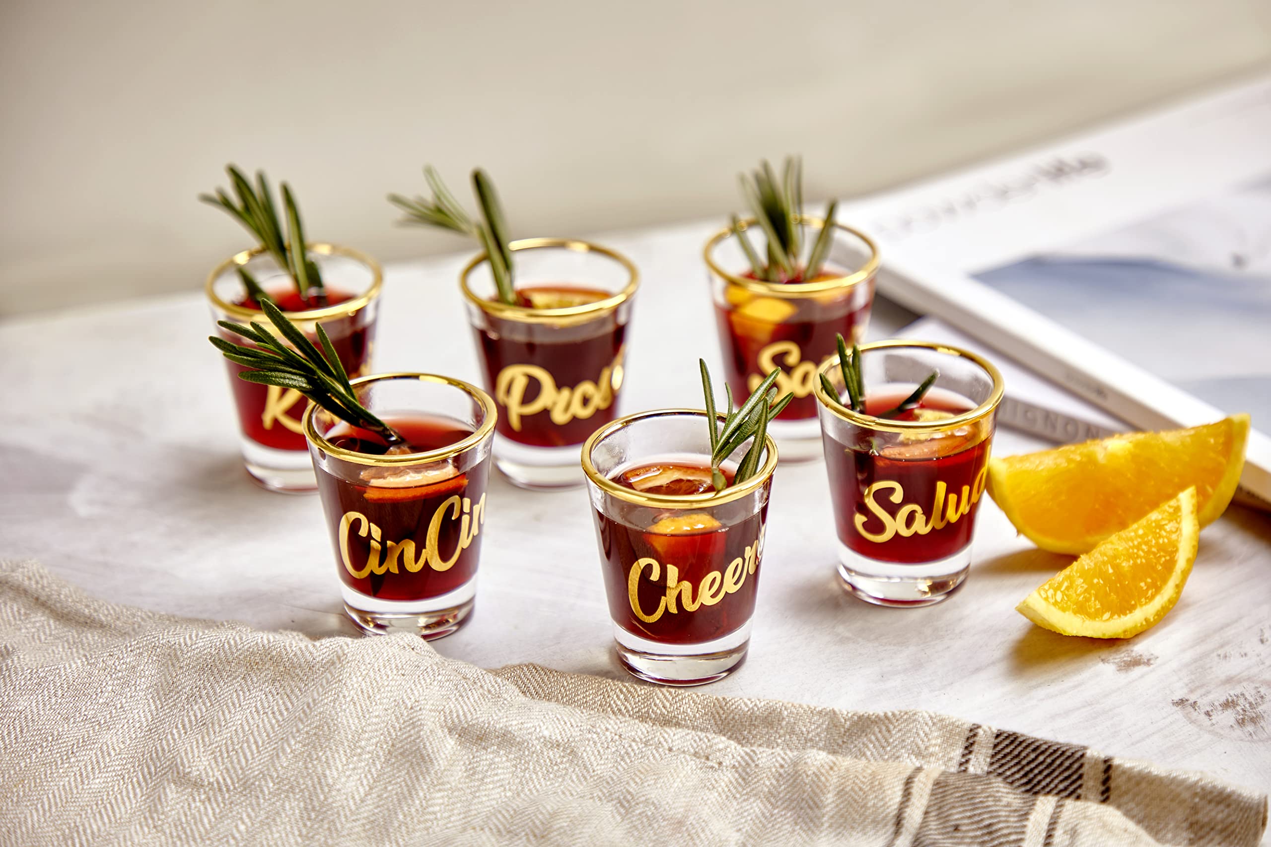 World of Cheers Europe Series, Set of 6 cute shot glasses bulk (1.5oz / 50ml) Heavy Base Shot Glasses Set, Detailed with Gold Rim shot glass, and Typography, an Uplifting Barware Collection