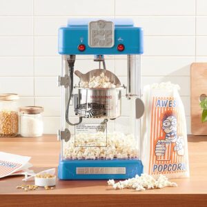 Pop Pup Popcorn Machine - 2.5oz Tabletop Movie Theater Popcorn Popper with Stainless-Steel Kettle and Serving Tray by Great Northern Popcorn (Blue)