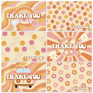 whaline 36pcs groovy retro hippie thank you cards thanksgiving boho floral greeting cards with envelops and stickers rainbow flower note card for birthday wedding bridal shower party decor, 4 x 6inch