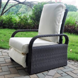 ATR ART TO REAL Outdoor Recliner, Set of 2 Wicker Reclining Chair with Coffee End Side Table, Aluminum Frame Patio Chaise Lounge Chairs with Thicken Cushions（Beige