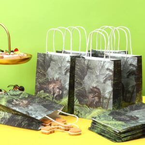 Sinmoe 24 Pcs Dinosaur Theme Party Favor Bags with Handles Dinosaur Goodie Paper Gift Bags Dino Candy Treat Bags Baby Shower Birthday Wildlife Forest Party Decorations Supplies, 2 Designs