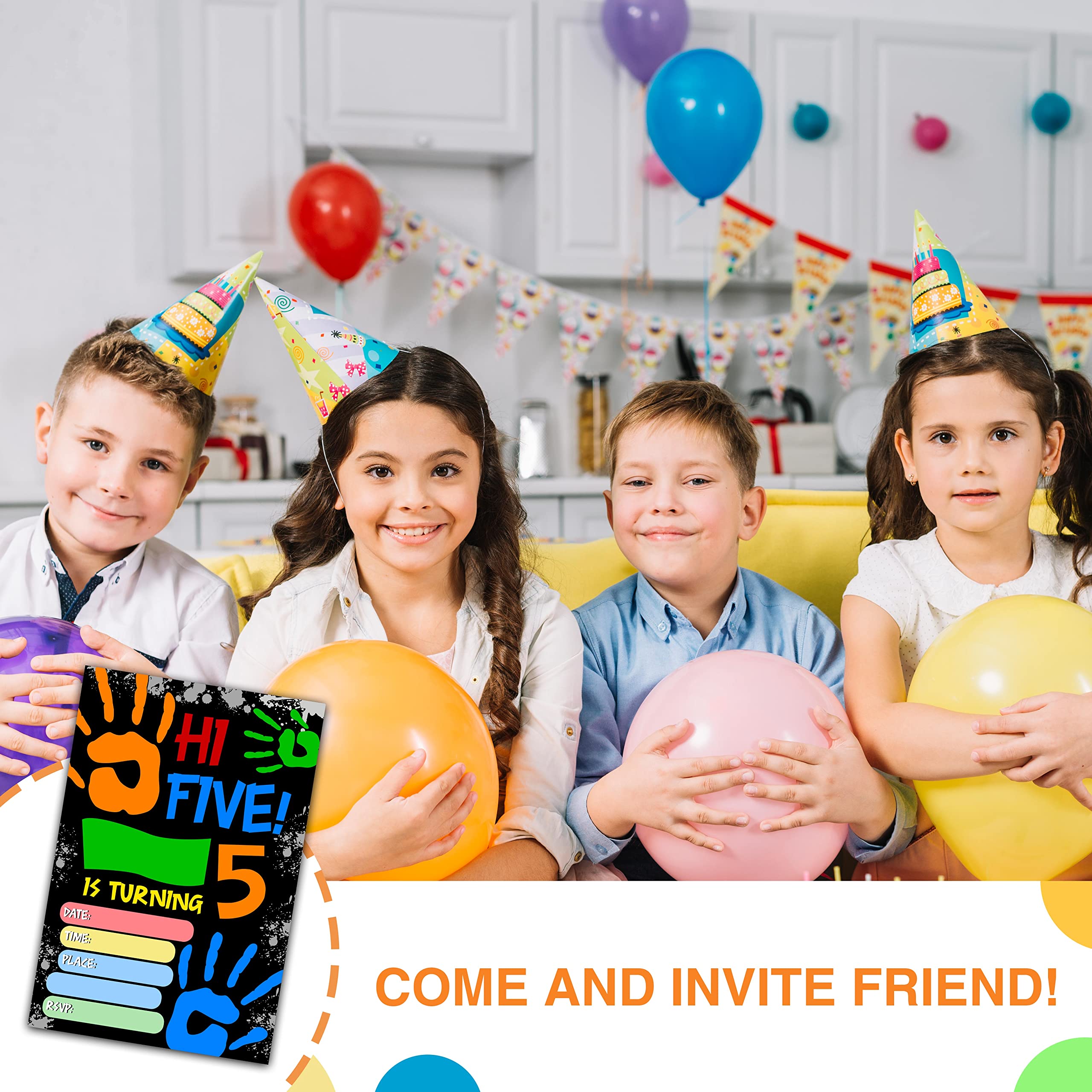 DETIHO 4" x 6" Hi Five Birthday Party Invitation Cards With Envelopes - Five Years Old Party - 5th Birthday Party Invitation - 20 Sets - E46