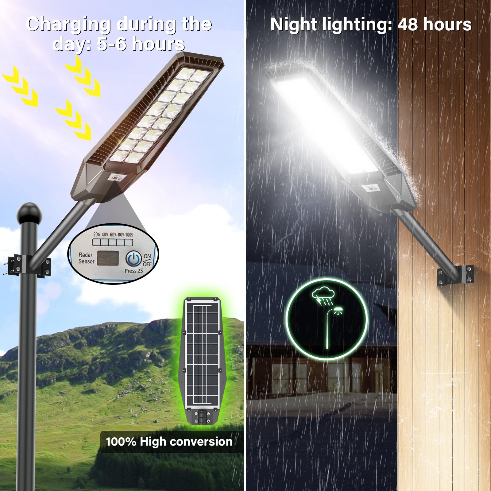 Solar Street Lights 3200 W 2 Packs LED Solar Street Lights Outdoor IP66 Waterproof 227,000 LM 7000 K Street Light Dusk to Dawn Solar Power Lights with Motion Sensor and Remote Control for Parking Lot