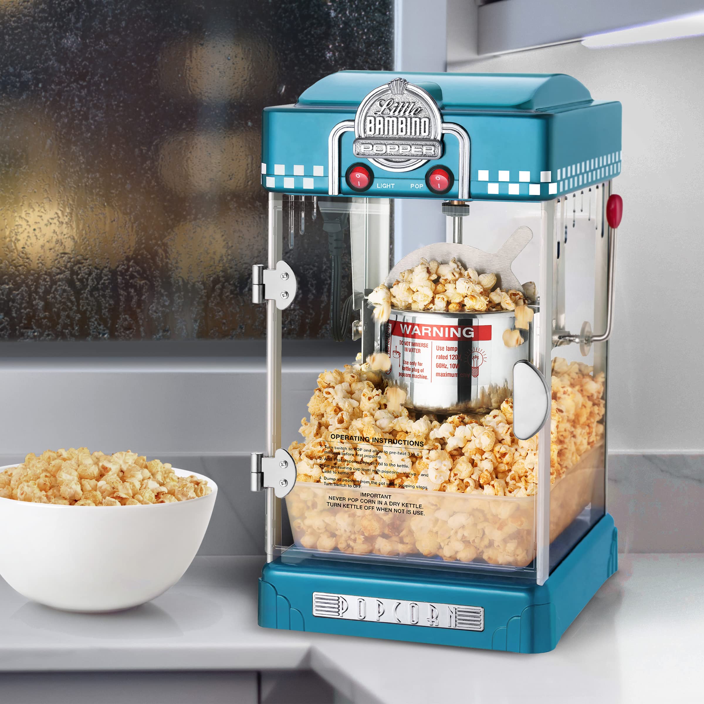 Little Bambino Popcorn Machine - 2.5oz Tabletop Movie Theater Popcorn Popper with Stainless-Steel Kettle by Great Northern Popcorn (Blue)