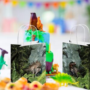 Sinmoe 24 Pcs Dinosaur Theme Party Favor Bags with Handles Dinosaur Goodie Paper Gift Bags Dino Candy Treat Bags Baby Shower Birthday Wildlife Forest Party Decorations Supplies, 2 Designs