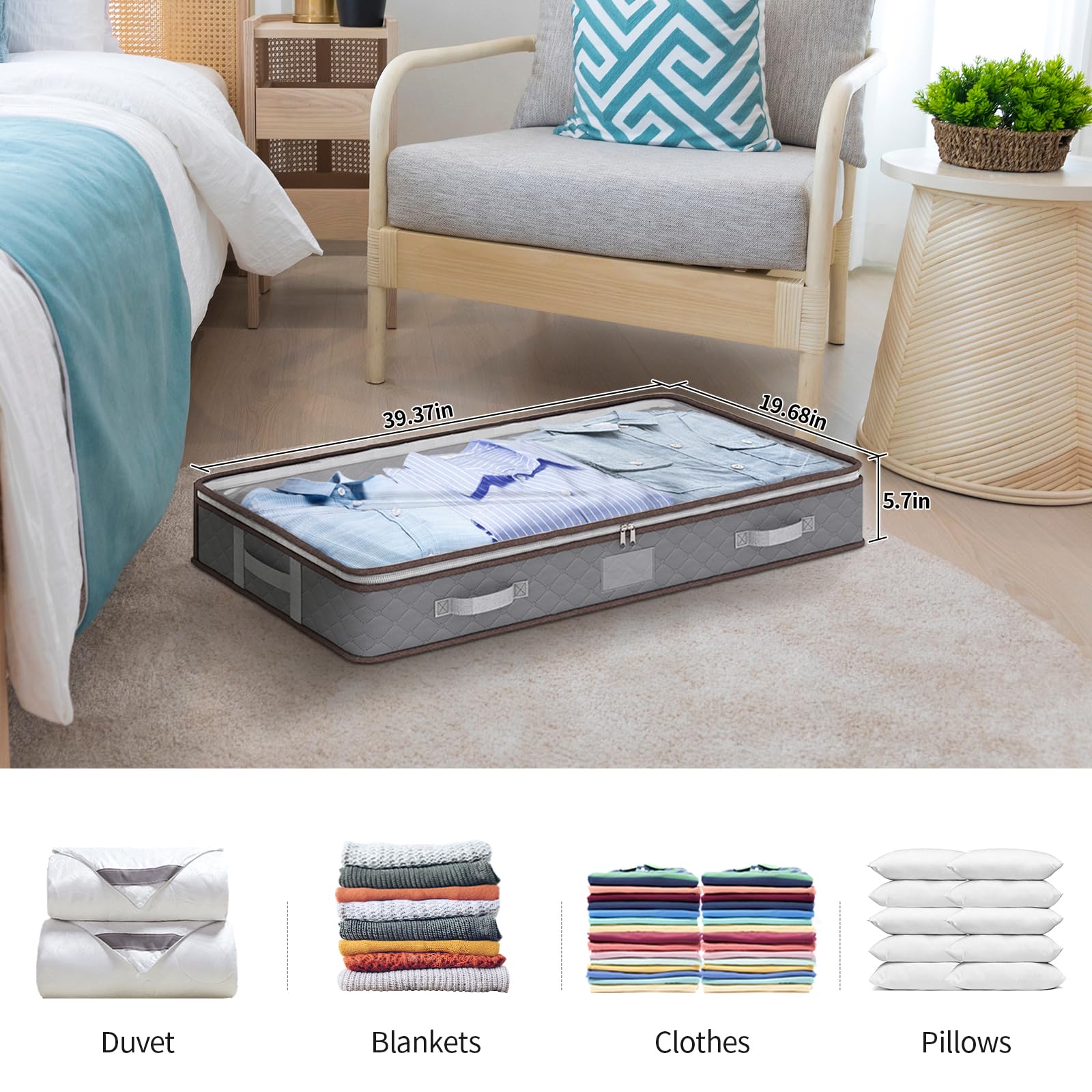 Fixwal Under Bed Storage Bag 6 Pack Underbed Storage Containers Large Capacity Clothes Storage Bins with Clear Windows and Reinforced Handles for Blanket Comforter Bedding Clothes