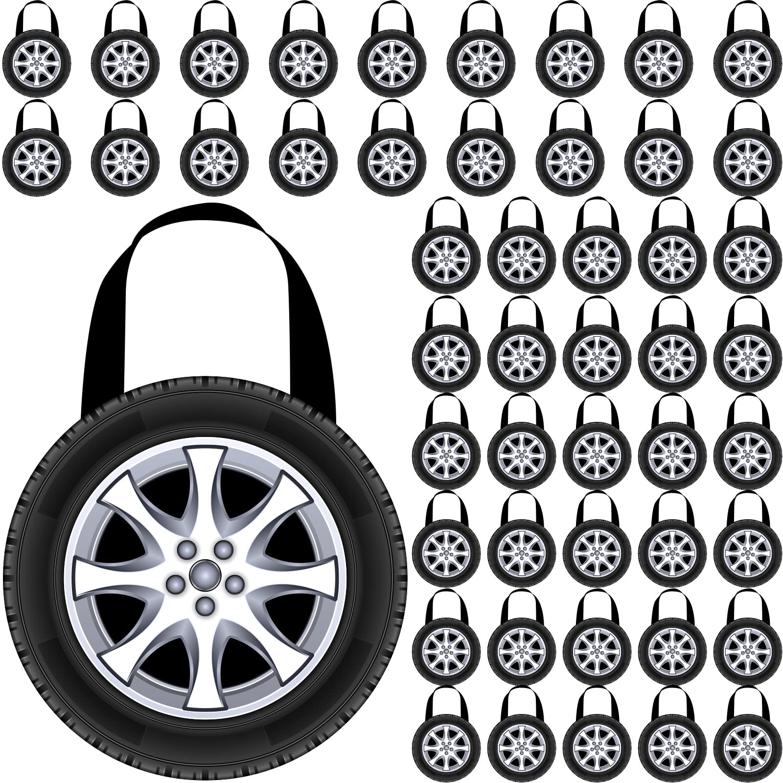 Silkfly 48 Pcs Racing Car Party Non Woven Tote Bags Race Car Wheel Bags with Handles Race Car Party Supplies for Candy Gifts Goodies Treats Boys Kids Birthday Baby Shower Party Favors Tote Bags