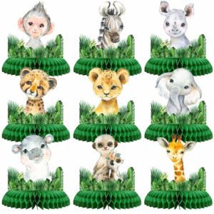 9 piece safari honeycomb centerpieces, jungle animals baby shower for table decorations, safari themed birthday party supplies, wild one birthday party decorations for boys kids