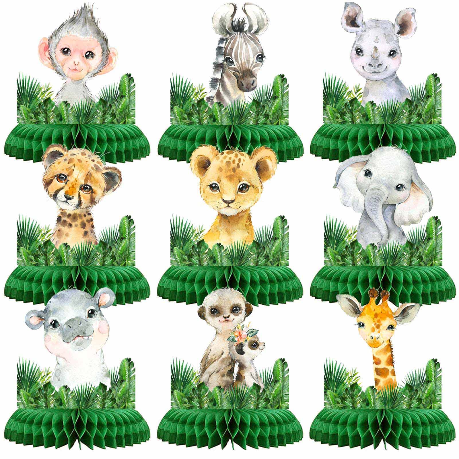 9 Piece Safari Honeycomb Centerpieces, Jungle Animals Baby Shower for Table Decorations, Safari Themed Birthday Party Supplies, Wild One Birthday Party Decorations for Boys Kids