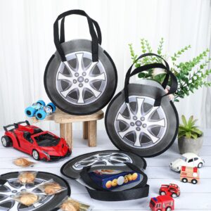 Silkfly 48 Pcs Racing Car Party Non Woven Tote Bags Race Car Wheel Bags with Handles Race Car Party Supplies for Candy Gifts Goodies Treats Boys Kids Birthday Baby Shower Party Favors Tote Bags