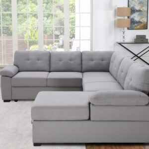 Sleeper Sofa Couch Bed with Pull Out Couch Living Room Set Sectional Sleeper Sofa with Storage Chaise Modular Couch Fabric Sofa Bed in Grey