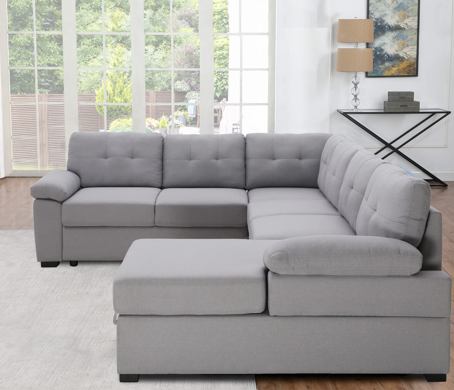 Sleeper Sofa Couch Bed with Pull Out Couch Living Room Set Sectional Sleeper Sofa with Storage Chaise Modular Couch Fabric Sofa Bed in Grey