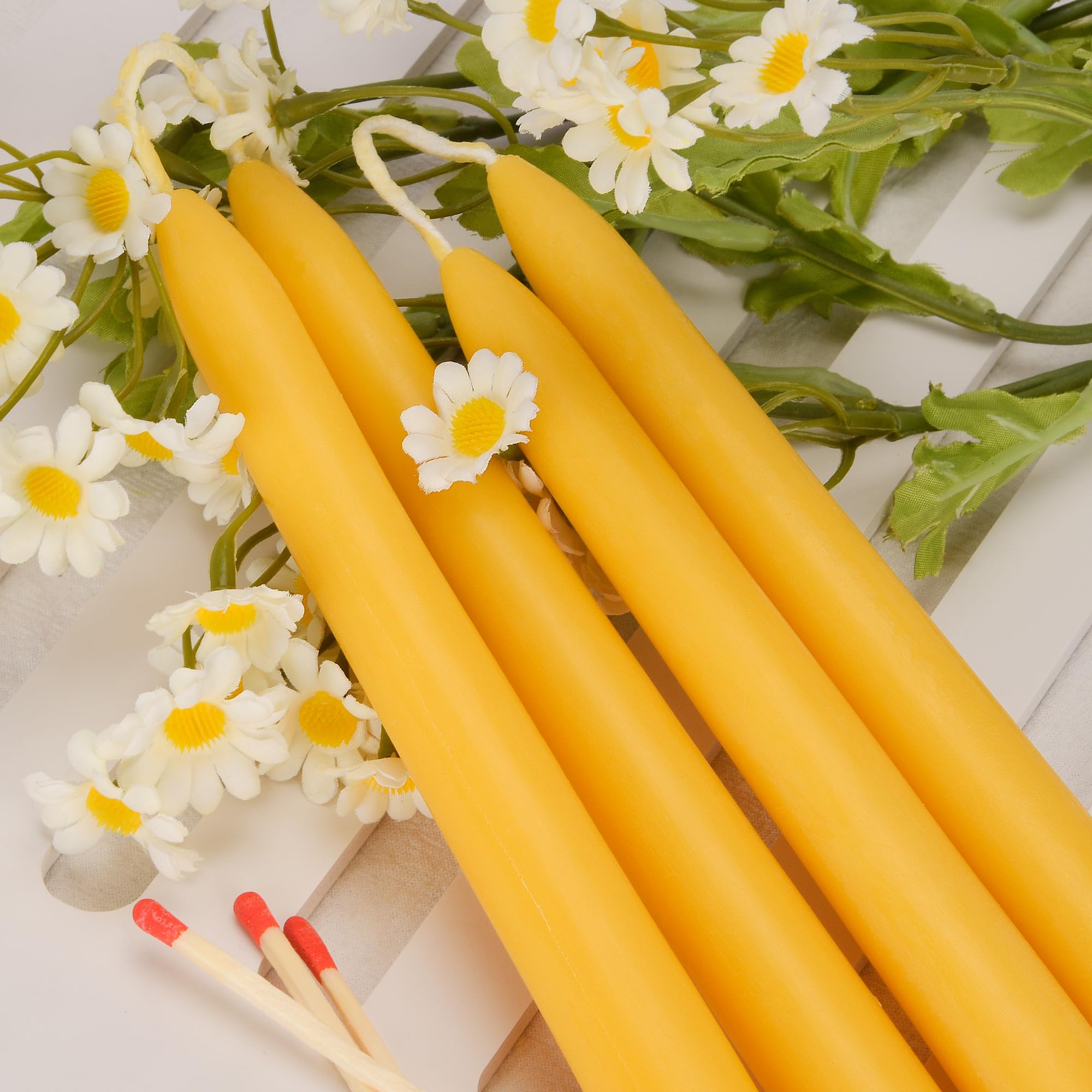 Beeswax Taper Candles, 10 inch Natural Beeswax Tapers Candle Sticks 12 Pack - Unscented and Smokeless - 9 Hours Long Burning Time for Home Decor, Party, Wedding