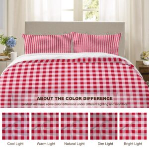 BaoNews Red White Gingham Duvet Cover Set Twin Size,3 Pieces Square Red Tablecloth Plaid Blanket Bedding Set Hotel Quality 100% Cotton Comforter Cover Set with 2 Pillowcases(No Filler)