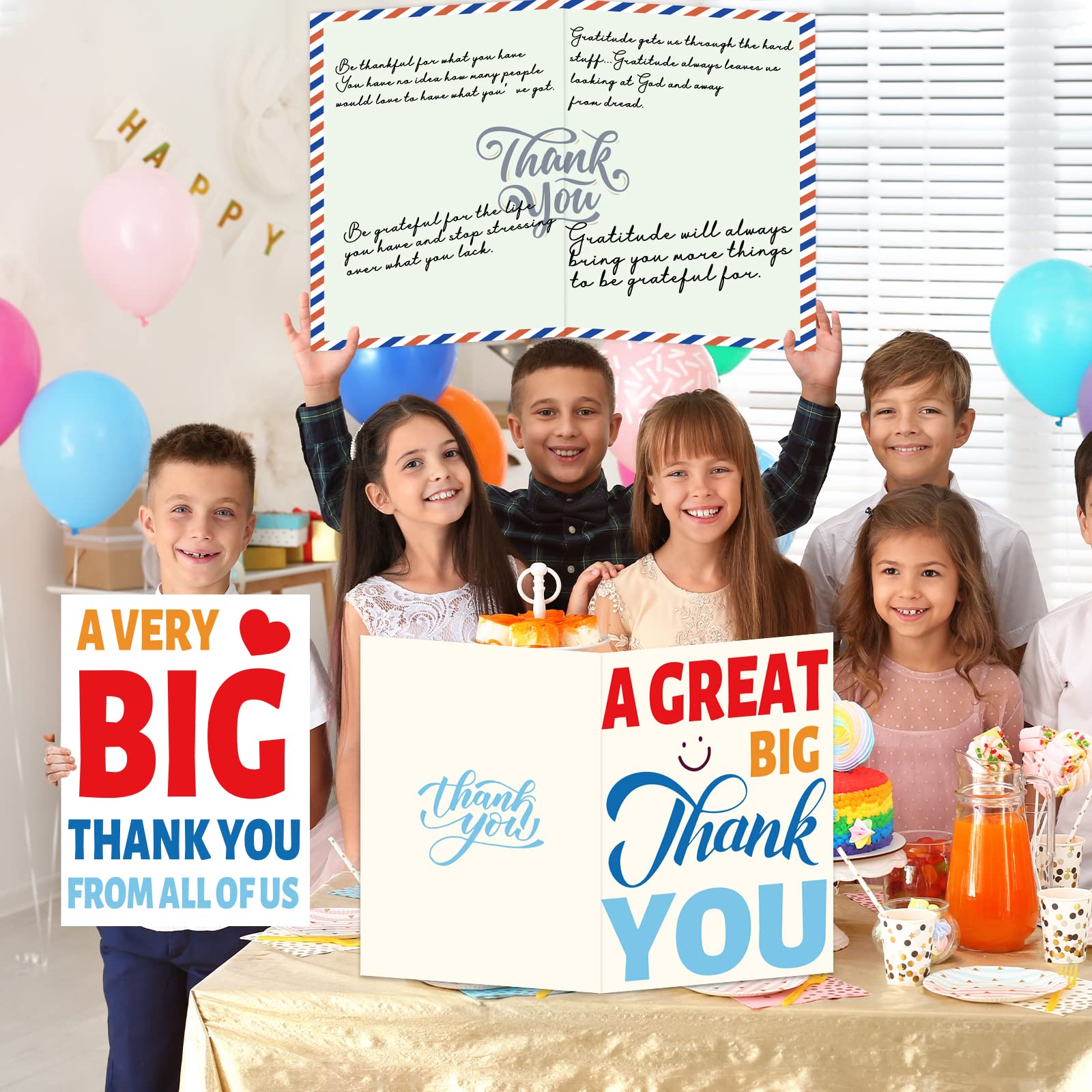 3 PCS Giant Thank You Greeting Cards Big 14 x 22 Inch Size Large Gratitude Giant Cards with Envelopes Thanks for Birthday Party Baby Shower Wedding Jumbo Gifts for Boys Girls