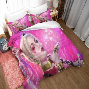 NICHIYOBI Anime Joker Girl X Team Quinn Duvet Cover 3D Bedding Comforter Cover 3 Pcs (1 Duvet Cover +2 Pillowcases) Bedding Set (02,King-104x90in+20x30in*2)