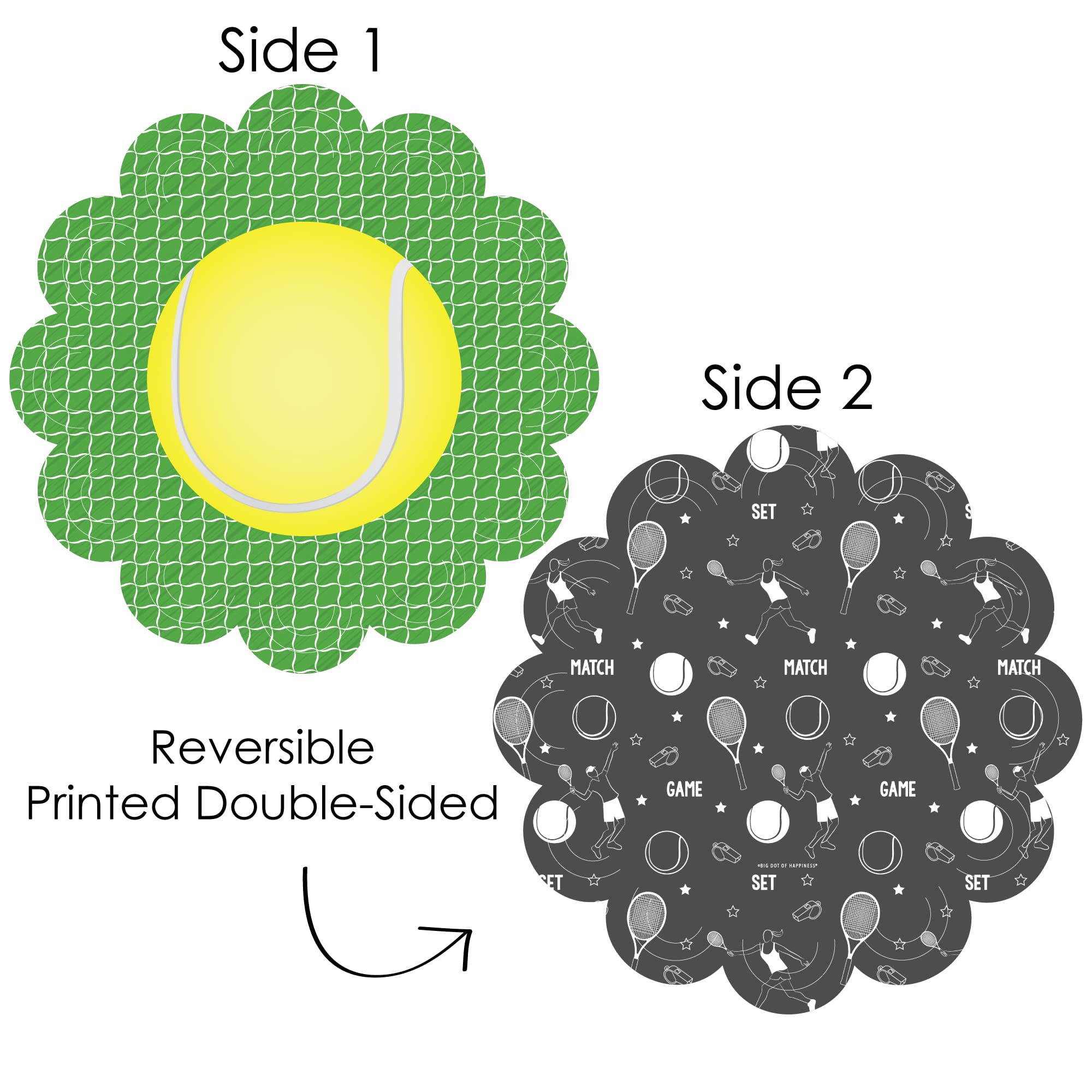 Big Dot of Happiness You Got Served - Tennis - Baby Shower or Tennis Ball Birthday Party Round Table Decorations - Paper Chargers - Place Setting for 12