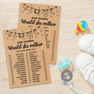 Baby Shower Game Cards, Would She Rather Baby Shower Game, Set of 30 Cards, Rustic Bridal Wedding Shower or Bachelorette Party Game, Baby Shower Ideas, Kraft