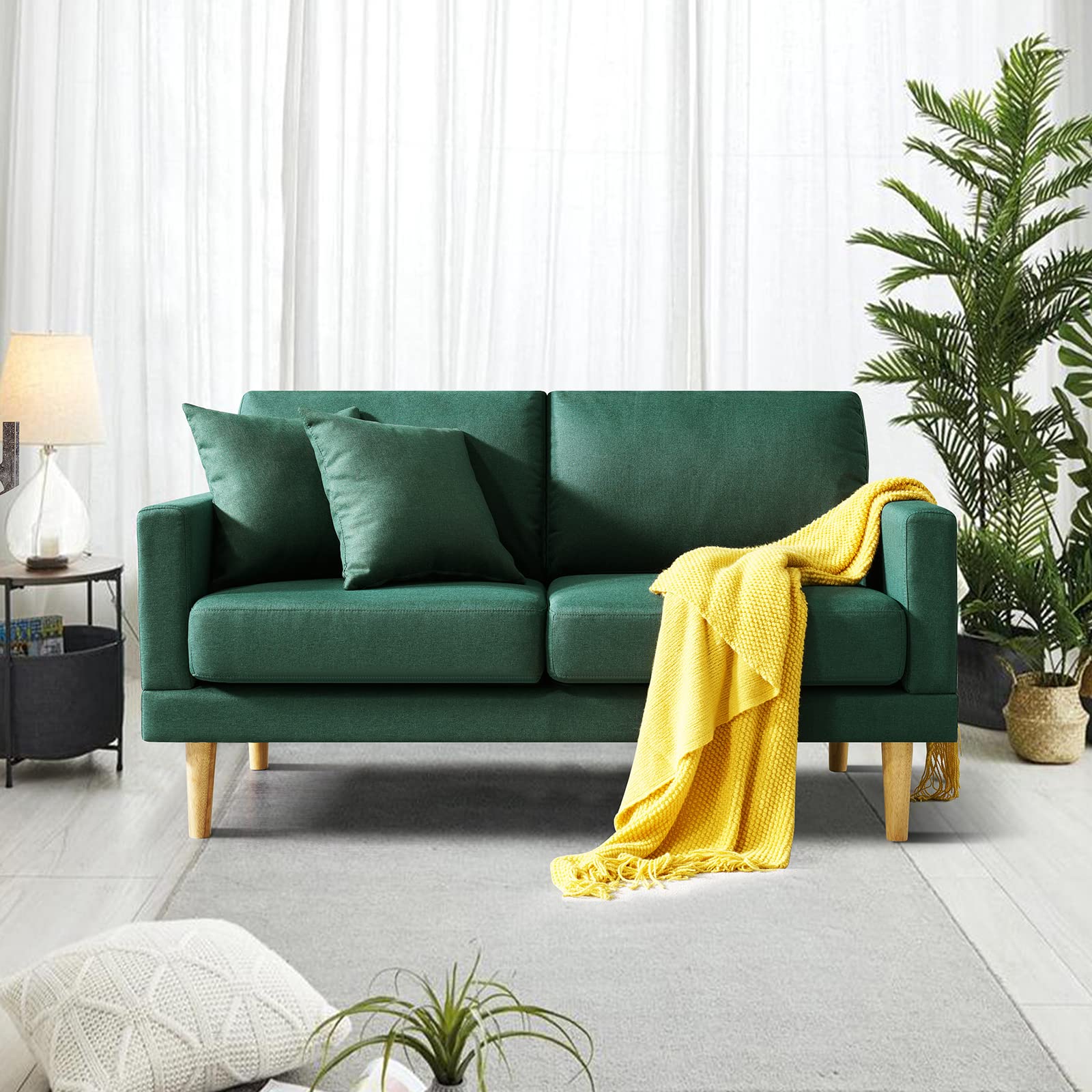 Husbedom 59" Loveseat Sofa, Modern Small Couches for Small Spaces, Living Room, Bedroom, Apartment, Dorm, with Throw Pillow, Dark Green