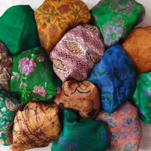 Vintage Sari Fabric 14 Pcs Brown & Green 12"*20" Silk Sari Scrap Remnants Lot for Journal Scrapbook Wrap Craft Project Jewelry Applique DIY Gift Wrap BRGR14