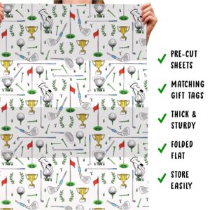 CENTRAL 23 Golf Wrapping Paper - 6 Sheets White Wrapping Paper For Men Dad Grandpa Uncle - Golf Sports Club - Comes With Stickers - Recyclable - Christmas Wrapping Paper Sheets