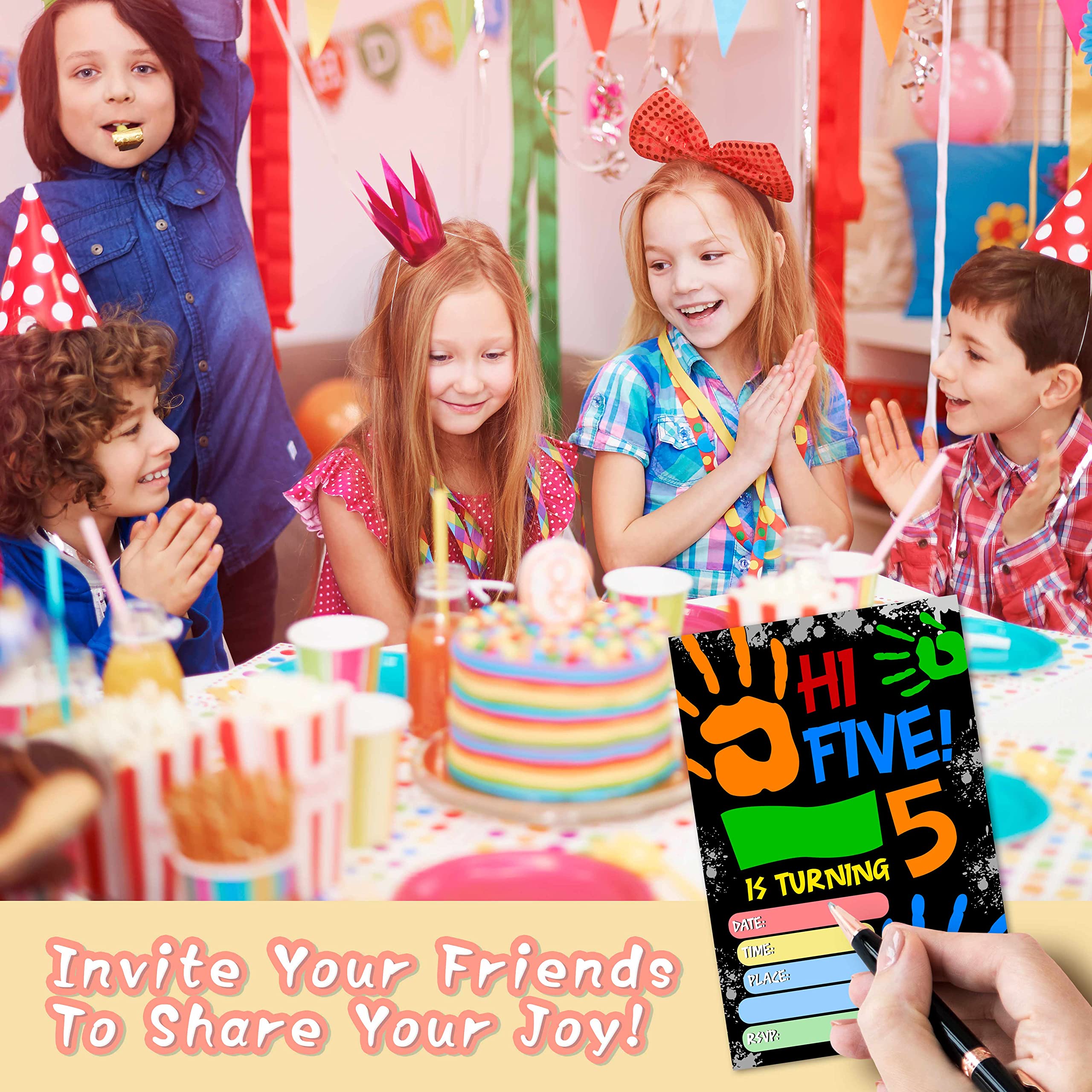 DETIHO 4" x 6" Hi Five Birthday Party Invitation Cards With Envelopes - Five Years Old Party - 5th Birthday Party Invitation - 20 Sets - E46