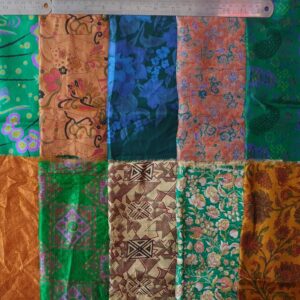 Vintage Sari Fabric 14 Pcs Brown & Green 12"*20" Silk Sari Scrap Remnants Lot for Journal Scrapbook Wrap Craft Project Jewelry Applique DIY Gift Wrap BRGR14