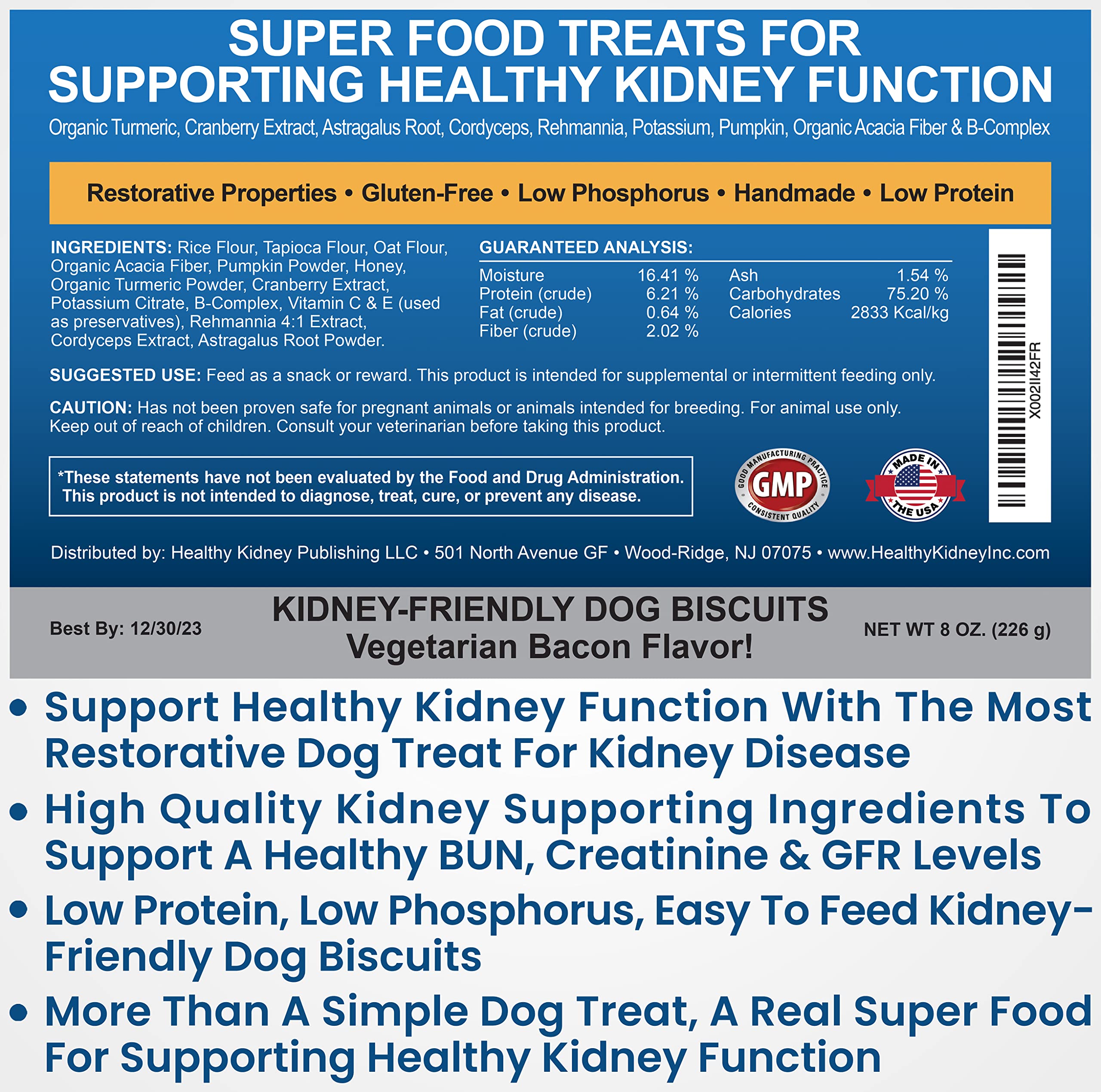 Kidney Restore Bacon Dog Treats 8oz for Canine Kidneys Low Protein Dog Treats for Kidney Support for Dogs. Renal Treats for Any Kidney Dog Diet