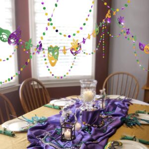 Cheerland Green Purple Gold Mardi Gars Mask Banner Paper Bead Garland Set for Mardi Gars Theme Party Decoration Triangle Flag Bunting for Fat Tuesday Party Supplies New Orleans Party Decor