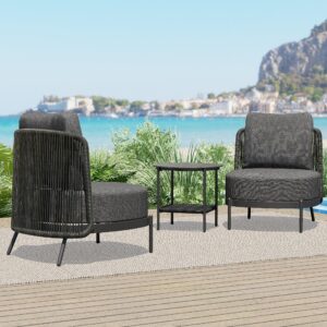 grand patio outdoor 3-piece conversation seating set - low slung comfort, lightweight aluminum frame, water-resistant 6.25" thick cushions - dark gray