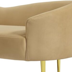 Meridian Furniture 659Camel-S Ritz Collection Modern | Contemporary Upholstered Sofa with Rich Camel Velvet, Gold Metal Legs, Curved Contemporary Design, 85.5" W x 31.75" D x 30.5" H, Camel