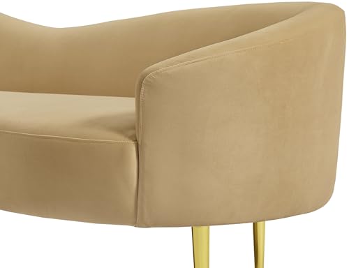 Meridian Furniture 659Camel-S Ritz Collection Modern | Contemporary Upholstered Sofa with Rich Camel Velvet, Gold Metal Legs, Curved Contemporary Design, 85.5" W x 31.75" D x 30.5" H, Camel