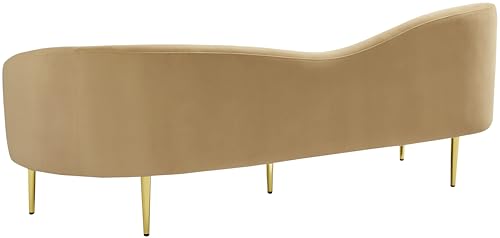 Meridian Furniture 659Camel-S Ritz Collection Modern | Contemporary Upholstered Sofa with Rich Camel Velvet, Gold Metal Legs, Curved Contemporary Design, 85.5" W x 31.75" D x 30.5" H, Camel