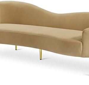 Meridian Furniture 659Camel-S Ritz Collection Modern | Contemporary Upholstered Sofa with Rich Camel Velvet, Gold Metal Legs, Curved Contemporary Design, 85.5" W x 31.75" D x 30.5" H, Camel