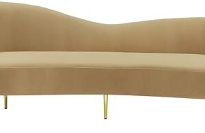 Meridian Furniture 659Camel-S Ritz Collection Modern | Contemporary Upholstered Sofa with Rich Camel Velvet, Gold Metal Legs, Curved Contemporary Design, 85.5" W x 31.75" D x 30.5" H, Camel