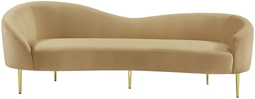 Meridian Furniture 659Camel-S Ritz Collection Modern | Contemporary Upholstered Sofa with Rich Camel Velvet, Gold Metal Legs, Curved Contemporary Design, 85.5" W x 31.75" D x 30.5" H, Camel