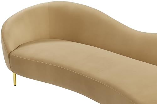 Meridian Furniture 659Camel-S Ritz Collection Modern | Contemporary Upholstered Sofa with Rich Camel Velvet, Gold Metal Legs, Curved Contemporary Design, 85.5" W x 31.75" D x 30.5" H, Camel