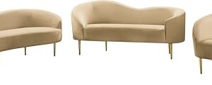 Meridian Furniture 659Camel-S Ritz Collection Modern | Contemporary Upholstered Sofa with Rich Camel Velvet, Gold Metal Legs, Curved Contemporary Design, 85.5" W x 31.75" D x 30.5" H, Camel