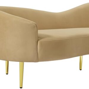 Meridian Furniture 659Camel-S Ritz Collection Modern | Contemporary Upholstered Sofa with Rich Camel Velvet, Gold Metal Legs, Curved Contemporary Design, 85.5" W x 31.75" D x 30.5" H, Camel