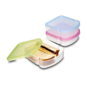 Kitchen & Cabana Small Sandwich Containers in 3 Fun Colors - Easy Open & Close and BPA Free (3 Pack - Blue/Green/Pink)