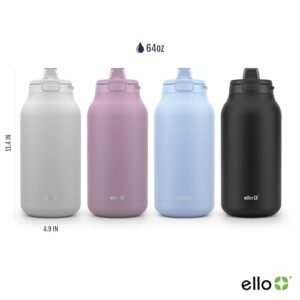 Ello Hydra 64oz Half Gallon Vacuum Insulated Stainless Steel Jug with Locking, Leak-Proof Lid and Soft Silicone Straw, Metal Reusable Water Bottle, Keeps Cold All Day, Grey