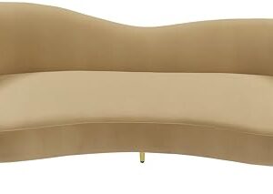 Meridian Furniture 659Camel-S Ritz Collection Modern | Contemporary Upholstered Sofa with Rich Camel Velvet, Gold Metal Legs, Curved Contemporary Design, 85.5" W x 31.75" D x 30.5" H, Camel