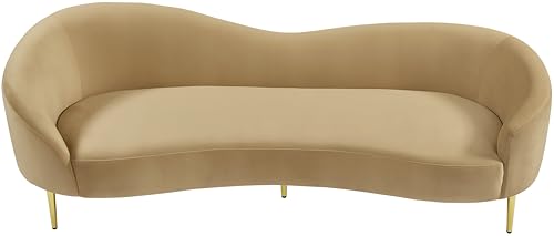 Meridian Furniture 659Camel-S Ritz Collection Modern | Contemporary Upholstered Sofa with Rich Camel Velvet, Gold Metal Legs, Curved Contemporary Design, 85.5" W x 31.75" D x 30.5" H, Camel