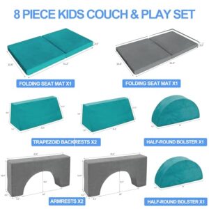 RELIANCER 8PCS Modular Kids Play Couch,Kid's Foam Couches for Playroom,Toddler to Teen Sectional Sofa Play Set,Childrens Nugget Couch,Playhouse Foam Block Playset,Fort Couch,Baby Climbing Couch Set