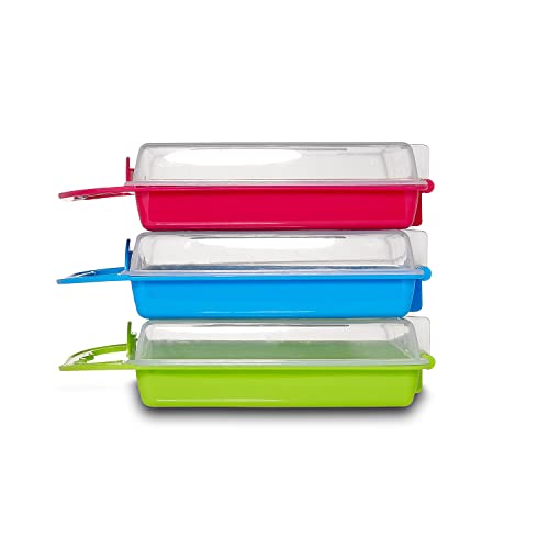 Kitchen & Cabana I 3 Pack of Sandwich Containers I Reusable I BPA Free I Perfect for Smaller Sized Sandwiches I 3 Bright Colors I Easy to Open Lids I Snap Shut with Fun Carrying Handle (3 Pack -