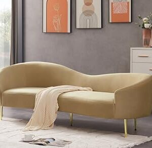 Meridian Furniture 659Camel-S Ritz Collection Modern | Contemporary Upholstered Sofa with Rich Camel Velvet, Gold Metal Legs, Curved Contemporary Design, 85.5" W x 31.75" D x 30.5" H, Camel