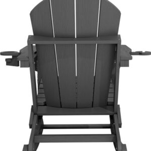 KINGYES Folding Adirondack Rocking Chair with Retractable Ottoman and Cup Holders, 4-in-1 Multifunctional HDPE Adirondack Chair for Porch, Patio, Balcony, Leaden Grey