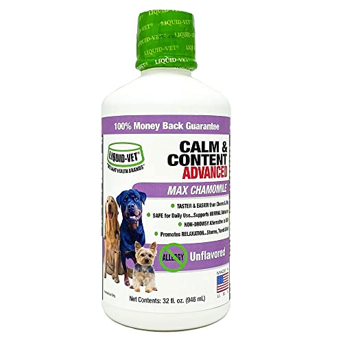 Liquid-Vet by Reliant Health Brands K9 Calm & Content Advanced Formula, 32oz, Allergy-Friendly Unflavored