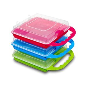 Kitchen & Cabana I 3 Pack of Sandwich Containers I Reusable I BPA Free I Perfect for Smaller Sized Sandwiches I 3 Bright Colors I Easy to Open Lids I Snap Shut with Fun Carrying Handle (3 Pack -