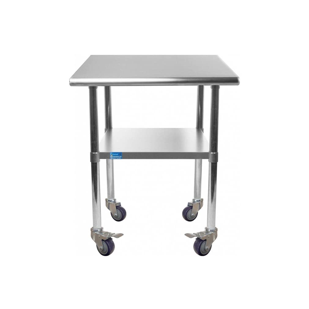 AmGood 18" x 18" Stainless Steel Work Table with Casters | Heavy Duty Metal Utility Table On Wheels | Kitchen Island Cart